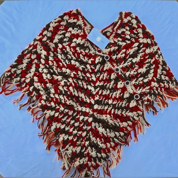 NWT Multicolor Crochet Poncho with Fringe - Picture 1 of 3